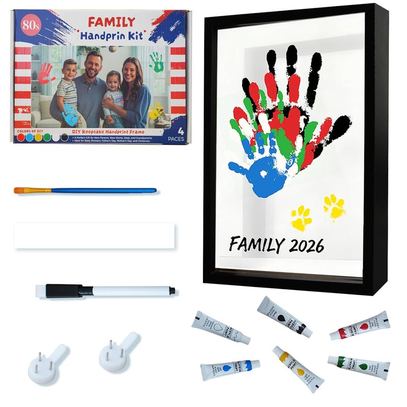 80S Family Handprint Kit, Handprint Art Craft DIY Kit, Baby Hand Print Gift for New Moms, Parents, Grandparents, 6 Safe, Non-Toxic Paints, Ideal for Mother's Day, Father's Day, Anniversary & More - Image 1